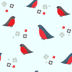 Seamless pattern with bullfinches.