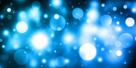 Blue sparkle defocused rays lights bokeh abstract background. Web Banner, Header Layout Template.