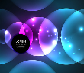 Glowing shiny overlapping circles composition on dark background