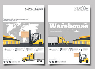 Warehouse flyer set with forklift truck
