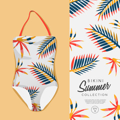 Woman Swimsuit with Summer Pattern : Vector Illustration