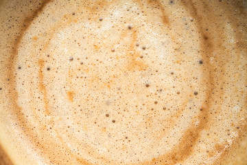 Close up image of hot coffee in white muck