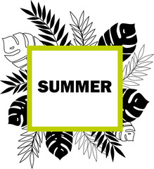 Summer background. Graphic tropic leaves. Stylish vector illustration.
