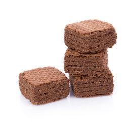 Wafers cubes with chocolate isolated on white background