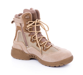 brown combat boots isolated on white background
