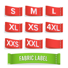 Size Label Fabric Vector. Realistic Set Bright Blank Fabric Labels Or Badges With Stitching.