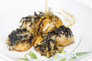 Takoyaki on dish, delicious Japanese style. japan food