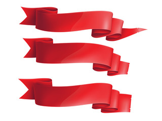 Red ribbons horizontal banners set flat isolated on on the white background vector illustration