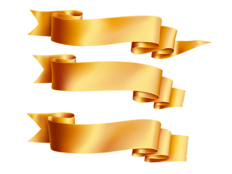 Gold ribbons horizontal banners set flat isolated on on the white background vector illustration