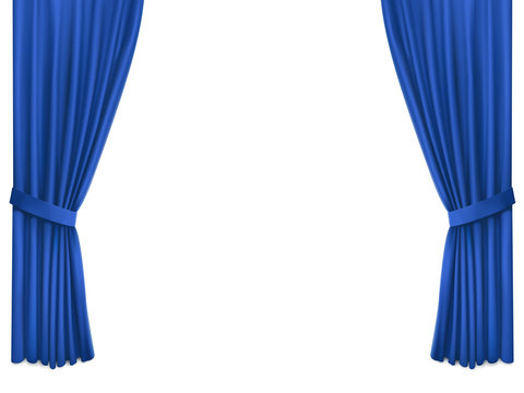 Background with luxury blue silk velvet curtains