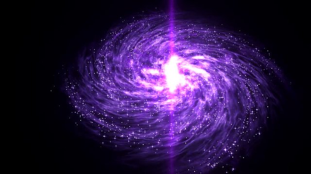 Computer generated galaxy spiraling in deep space with a quasar in the middle of the galaxy