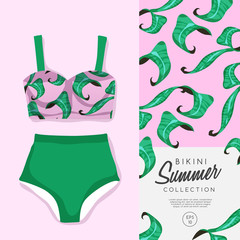 Woman Swimsuit with Summer Pattern : Vector Illustration