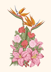 Bouquet of flowers. Floral background. Vector illustration.