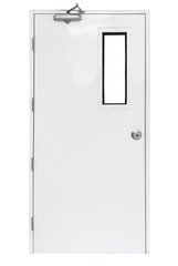 Fire exit door in condominium or apartment for emergency fire alarm, isolate on white
