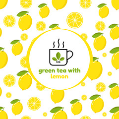 Template logo for tea with lemon on a background of lemon