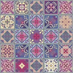 Foto op Plexiglas Naadloos patroon met Portugese tegels in talavera-stijl. Azulejo, Marokkaanse, Mexicaanse ornamenten. © somber