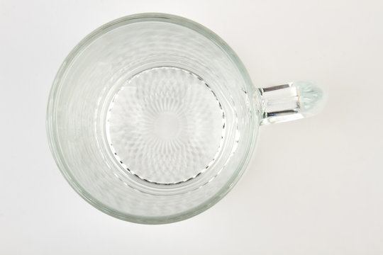 Beer mug isolated, top view. Glassware container on white background.