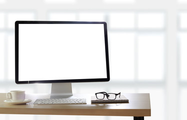  working Businessman using a desktop computer of the blank screen