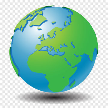 Globe with world map, show Middle East and Europe region with smooth vector shadows on transparency grid - vector illustration