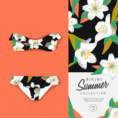 Woman Swimsuit with Summer Pattern : Vector Illustration