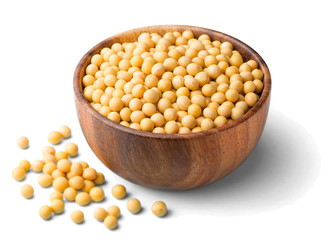 raw soybeans isolated on white, (large depth of field, taken with tilt shift lens)