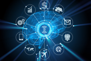 Artificial intelligence concept with brain 3D rendering