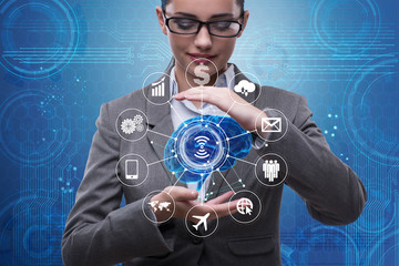 Artificial intelligence concept with brain and businesswoman