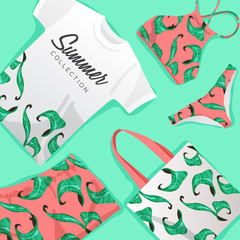 Woman Swimsuit with Summer Pattern : Vector Illustration