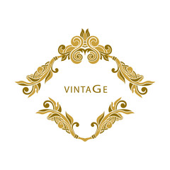 Vintage frame. Decorative golden monogram.
