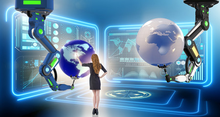 Businesswoman in futuristic global business concept