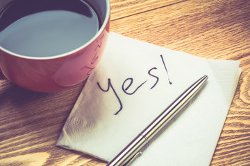 Romantic message written on napkin