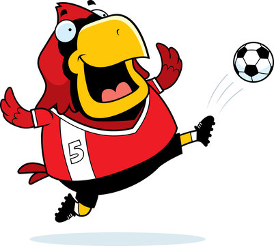 Cartoon Cardinal Soccer Kick