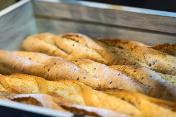 French baguettes in traditional buffet.