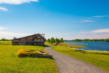 Kizhi. rural landscape lake day