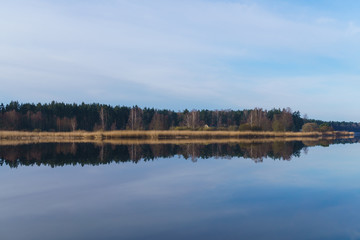 Fototapeta na wymiar Early morning on the river Lielupe, in Jurmala, May 2017.
