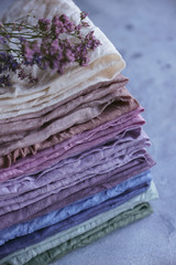 Natural hand-dyed fabrics, Linen, Stack of fabric, Pastel colors