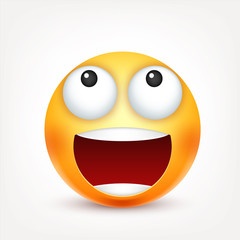 Smiley,emoticon. Yellow face with emotions. Facial expression. 3d realistic emoji. Funny cartoon character.Mood. Web icon. Vector illustration.