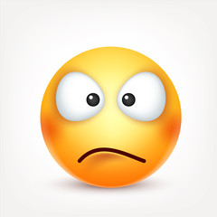 Smiley,emoticon. Yellow face with emotions. Facial expression. 3d realistic emoji. Funny cartoon character.Mood. Web icon. Vector illustration.