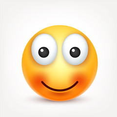 Smiley,emoticon. Yellow face with emotions. Facial expression. 3d realistic emoji. Funny cartoon character.Mood. Web icon. Vector illustration.