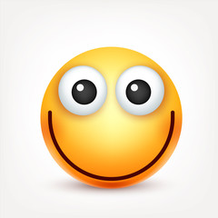 Smiley,emoticon. Yellow face with emotions. Facial expression. 3d realistic emoji. Funny cartoon character.Mood. Web icon. Vector illustration.