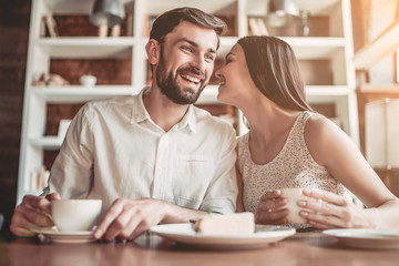 Fototapeta na wymiar Couple in love in cafe