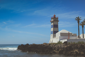 Fototapeta na wymiar Santa Marta Lighthouse in Cascais, Portugal.