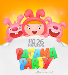 Obraz na płótnie Canvas pajama party invitation card with cartoon emoji characters