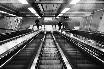 Subway Escalators in Black and White