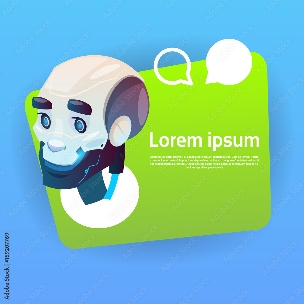 Poster chat bot robot virtual assistance element of website or mobile applications artificial intelligence 