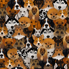 Fototapeta premium Vector dogs different breeds seamless pattern symbol of 2018 new year fabric or wrapping paper design texture
