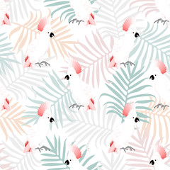Tropical seamless pattern with beauty parrots and leafs.Summer vector exotic background.Textile texture