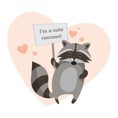 Vector illustration with a raccoon in cartoon style on a white background
