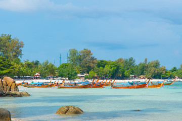 Holiday in Thailand - Beautiful Island of Koh Lipe with long tail boat by the beach at Satun, Thailand