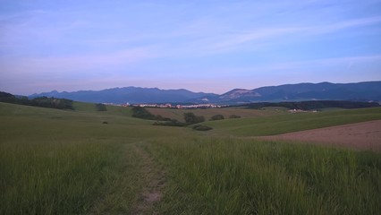 Sunrise and sunset over the hills and town. Slovakia